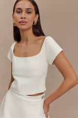 Ellis Cap Sleeve Longline Suiting Top - Ivory