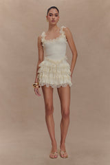 Shay Lace Ruffle Knit Top - Cream