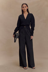 Campbell Cotton Wide Leg Pants - Black