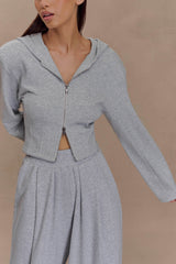 Quinn Zip Up Hoodie - Light Grey Marle