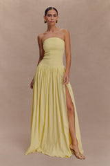 Maureen Cotton Shirring Maxi Dress - Lemon
