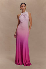 Marlee Asymmetrical Slinky Maxi Dress - Ombre Pink