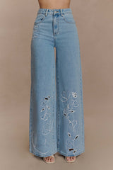 Carmella Embroided Jeans - Mid Blue