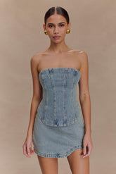 Alessia Embroidered Denim Corset - Light Vintage