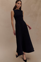 Callista Crepe A-Line Midi Dress - Black