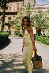 Wynn Floral Knit Midi Dress - Lemon