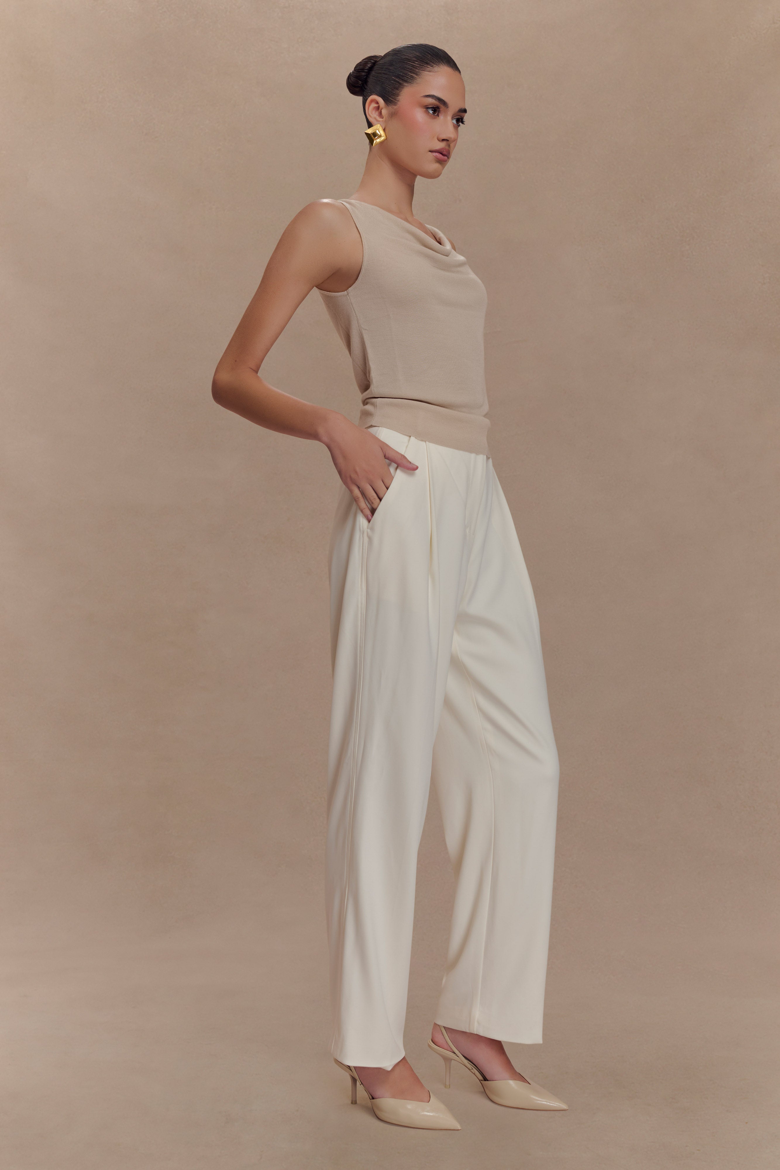 Brenda Draped Front Knit Top - Stone