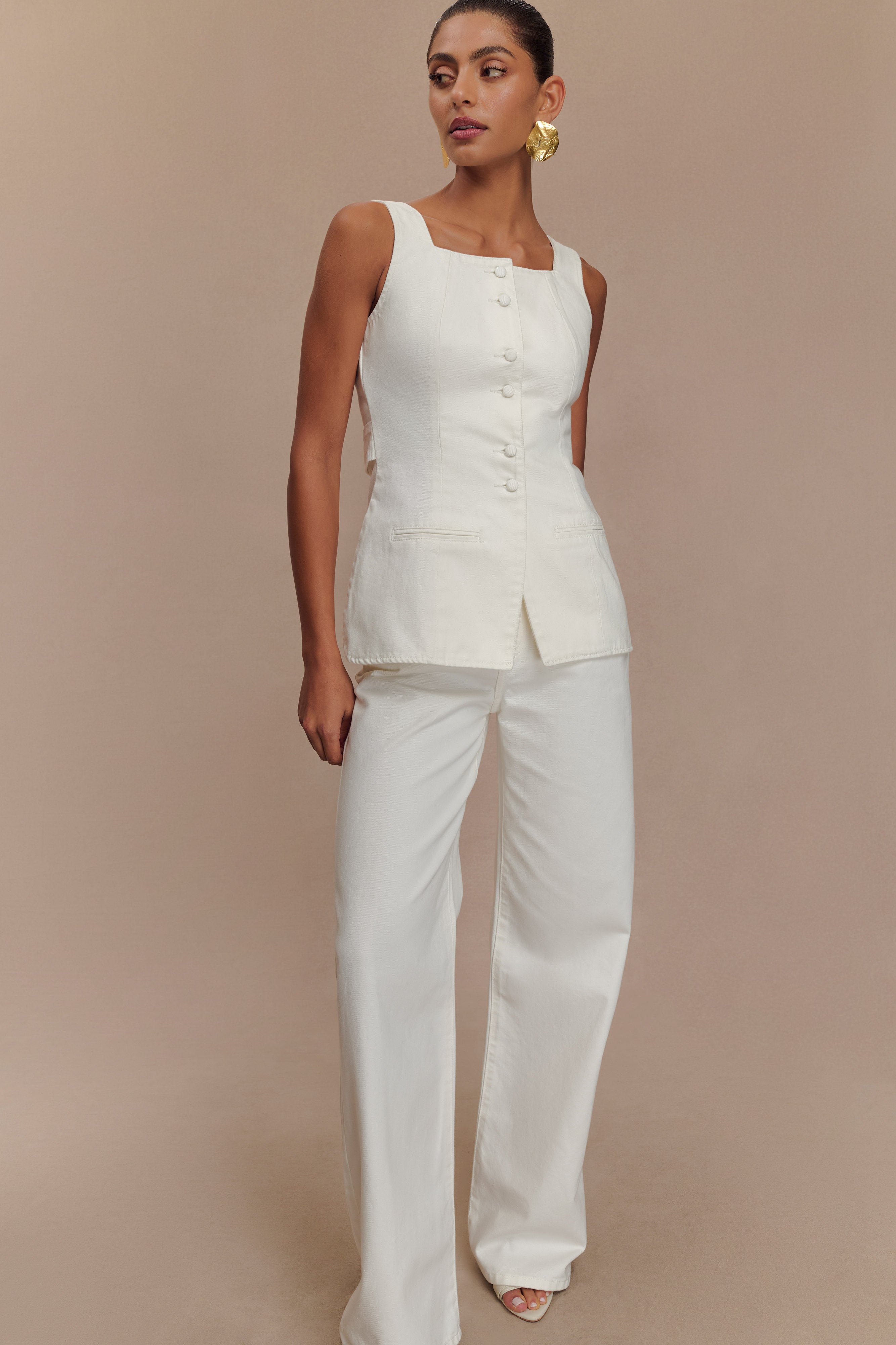 Caitlin Mid Rise Denim Jeans - White