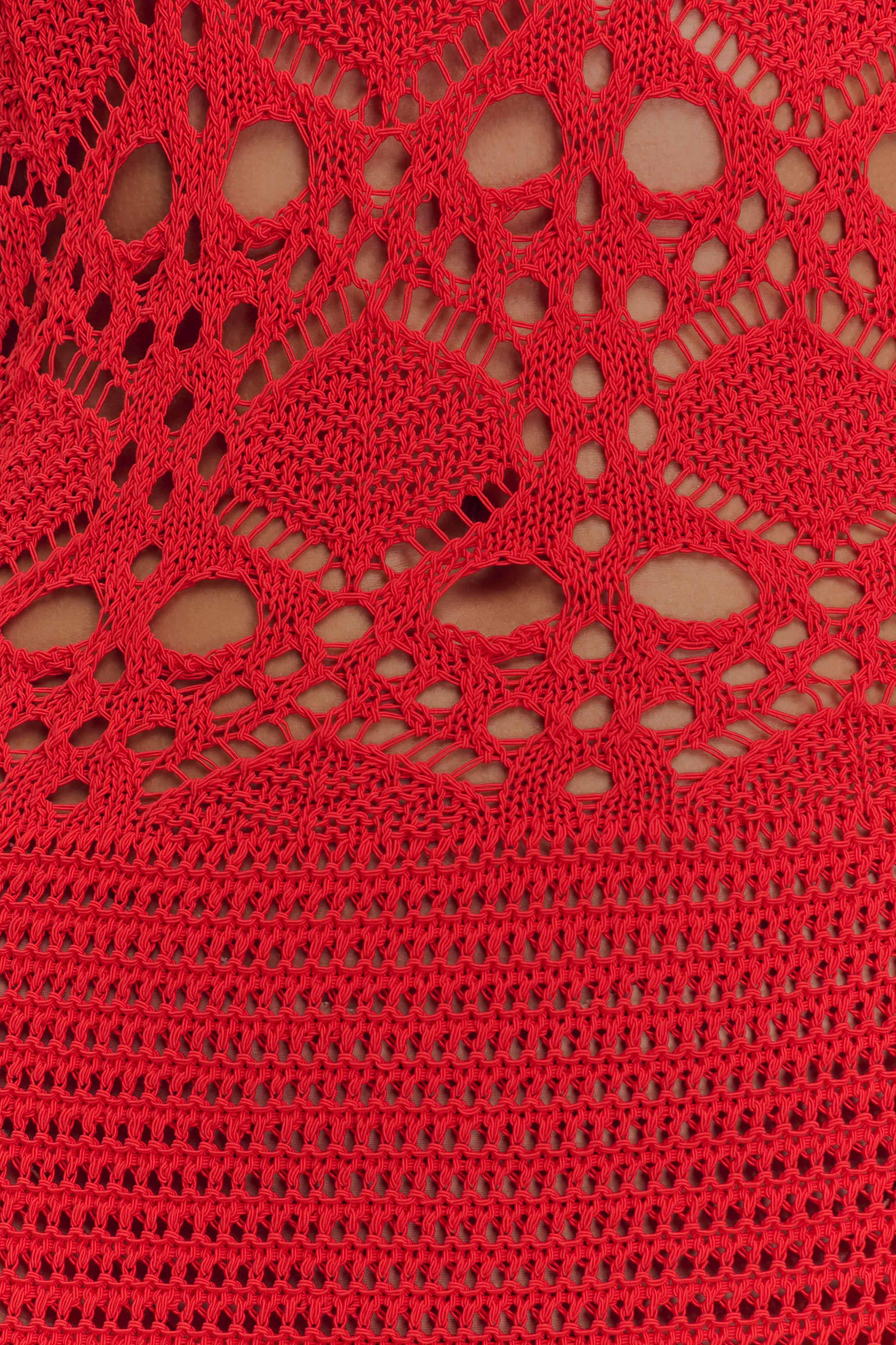 Solstice Off Shoulder Crochet Knit Maxi Dress - Blood Orange