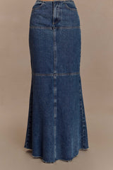 Loretta Denim Maxi Skirt - Washed Dark Blue