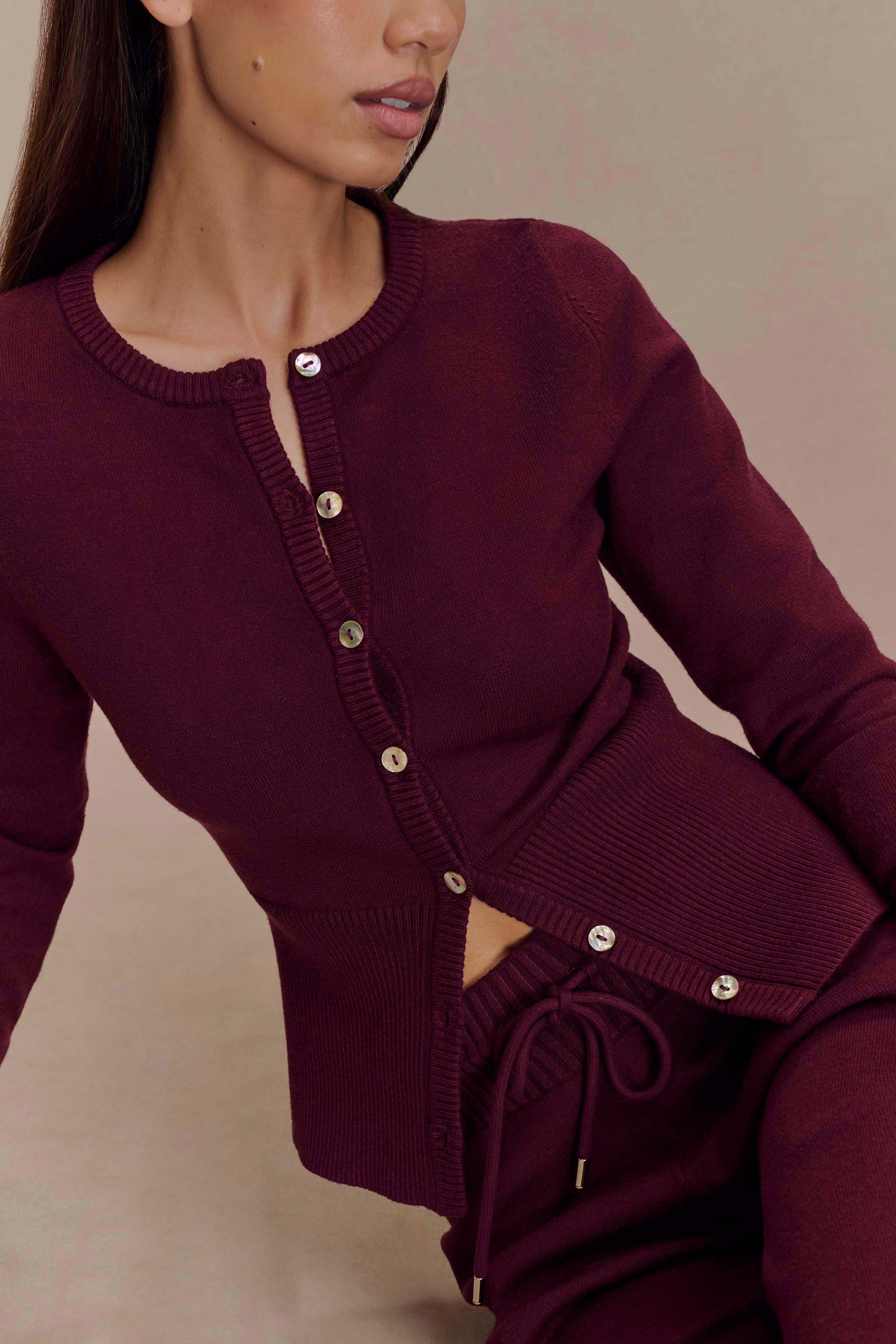 Reese Fitted Knit Cardigan - Merlot