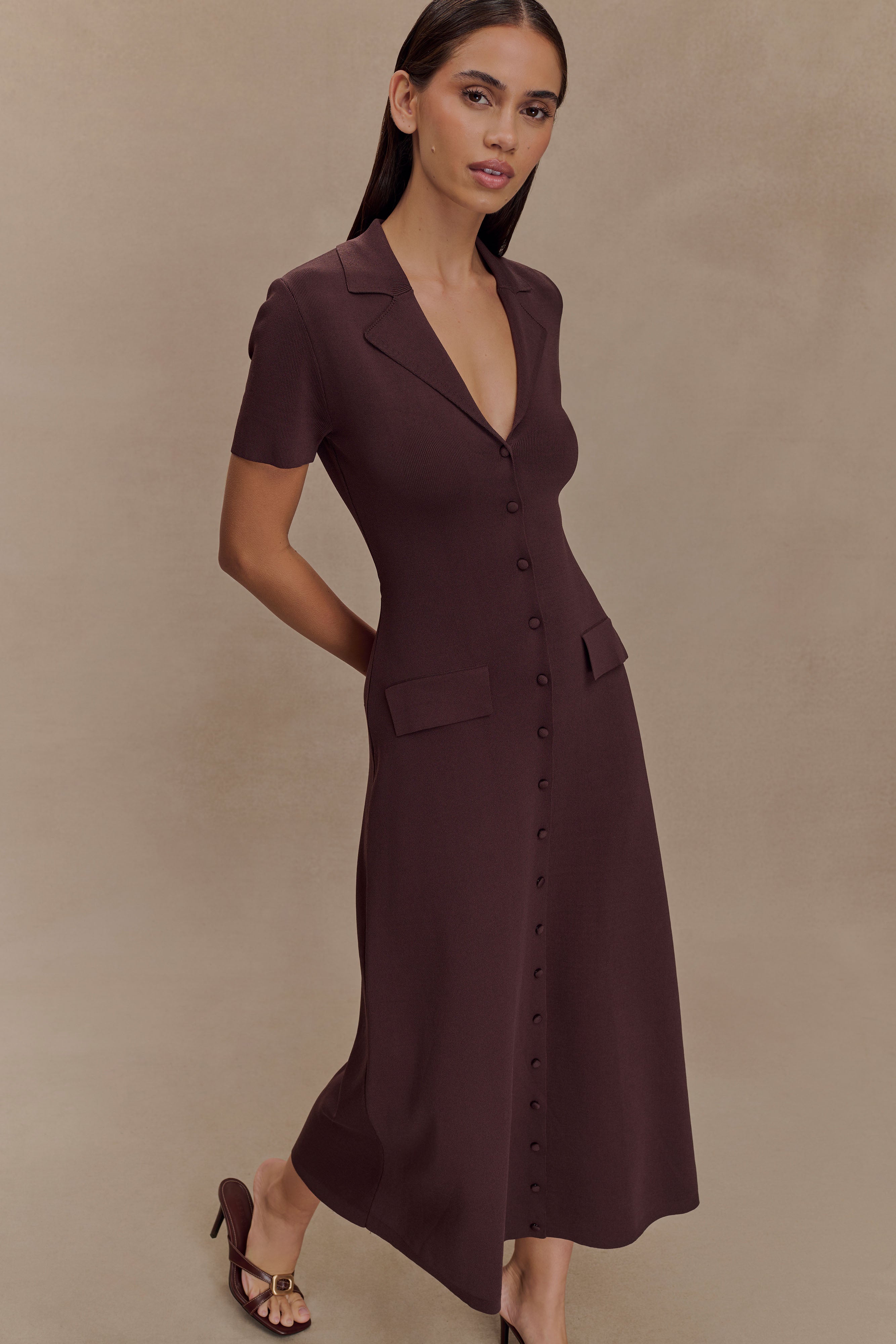 Pearson Short Sleeve Knit Midi Dress - Chocolate