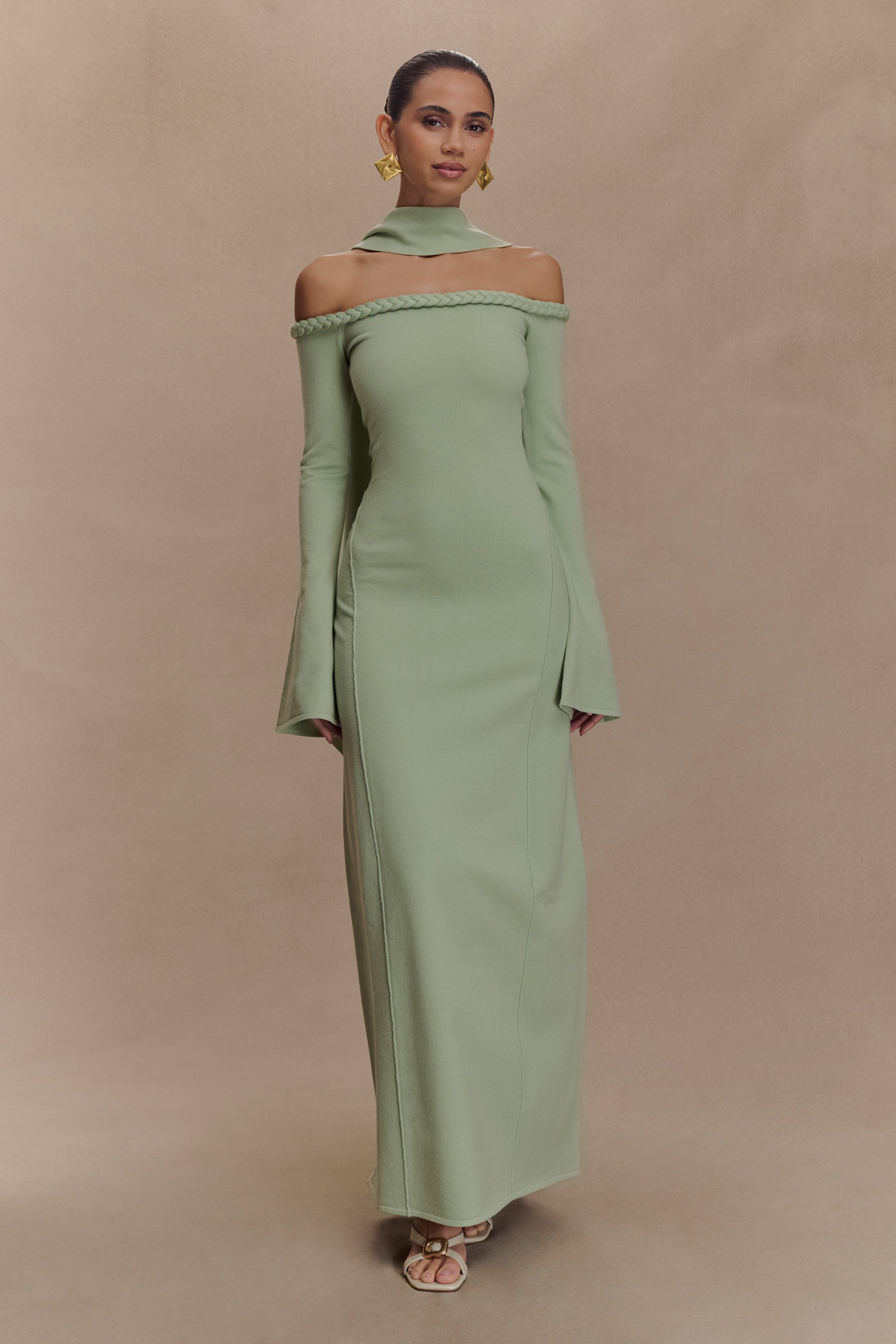 Heidi Strapless Knit Scarf Maxi Dress - Pastel Green
