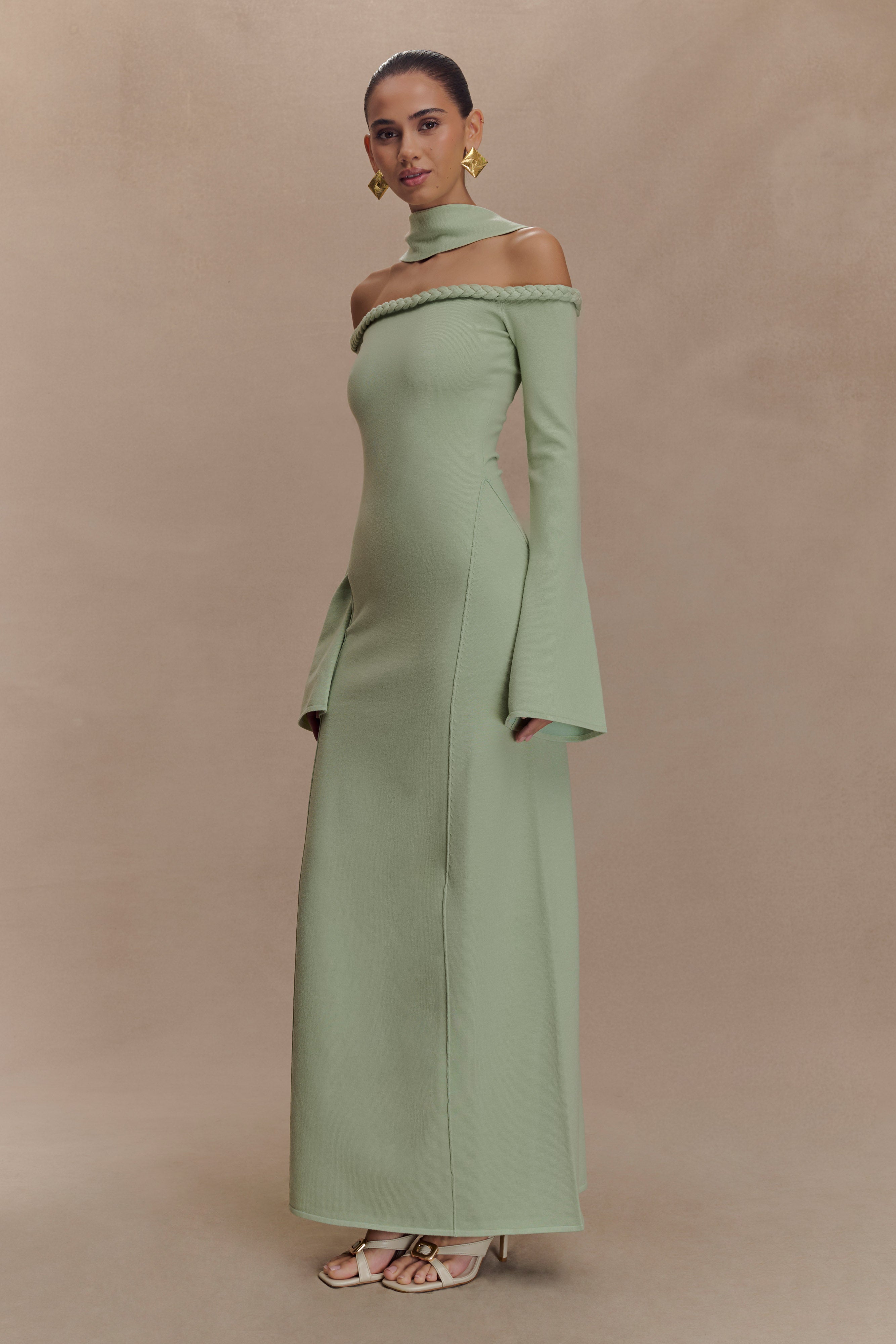 Heidi Strapless Knit Scarf Maxi Dress - Pastel Green