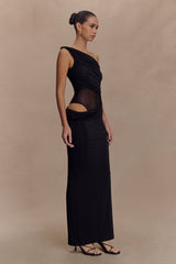Callen One Shoulder Slinky Maxi Dress - Black