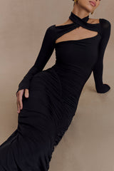 Lyndon Long Sleeve Slinky Maxi Dress - Black