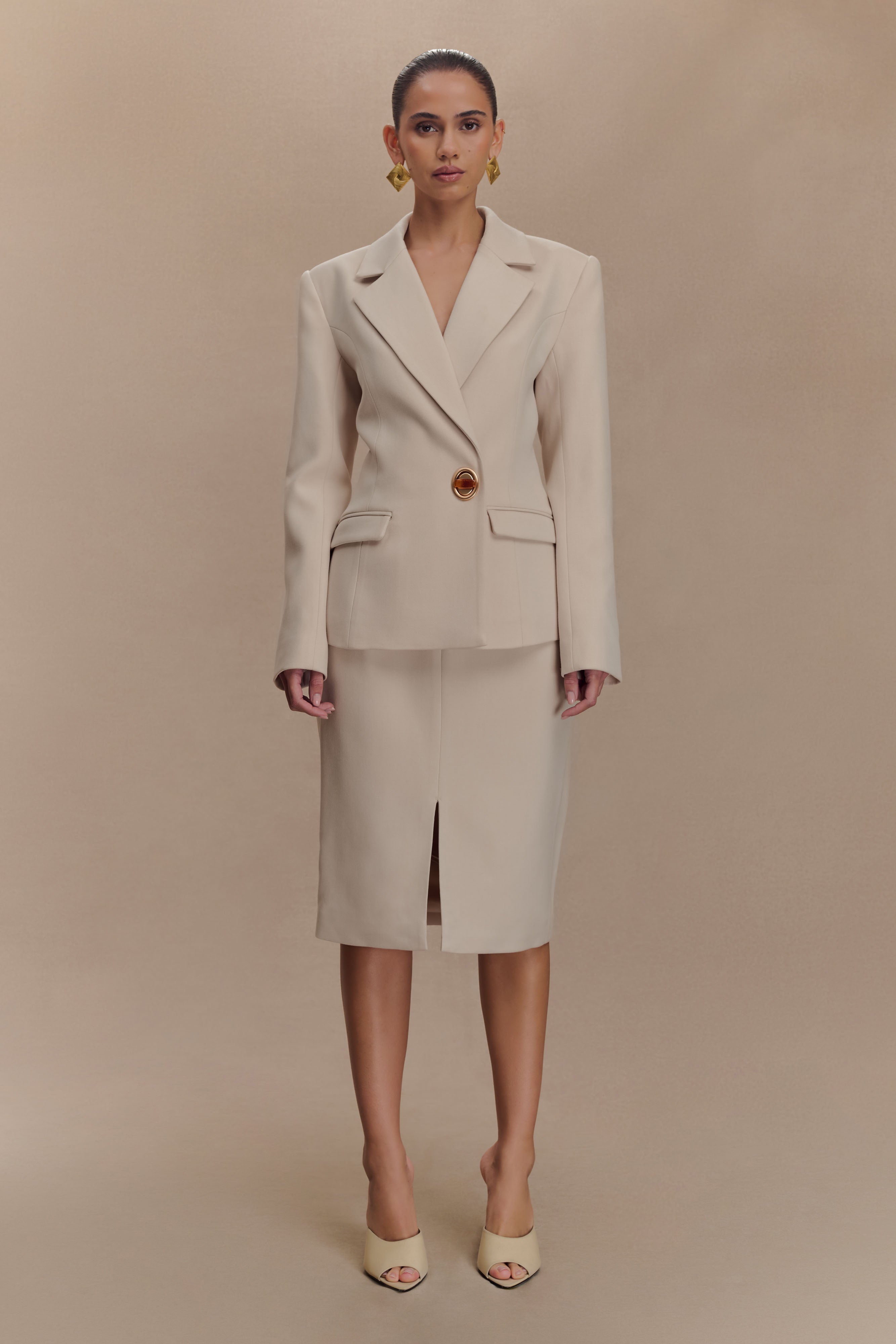 Max Cinched Waist Blazer - Ivory Stone