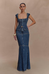 Loretta Denim Maxi Skirt - Washed Dark Blue