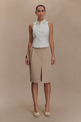 Vera Twill Split Front Midi Skirt - Camel
