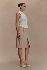 Vera Twill Split Front Midi Skirt - Camel