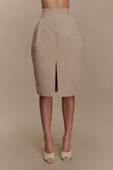 Vera Twill Split Front Midi Skirt - Camel