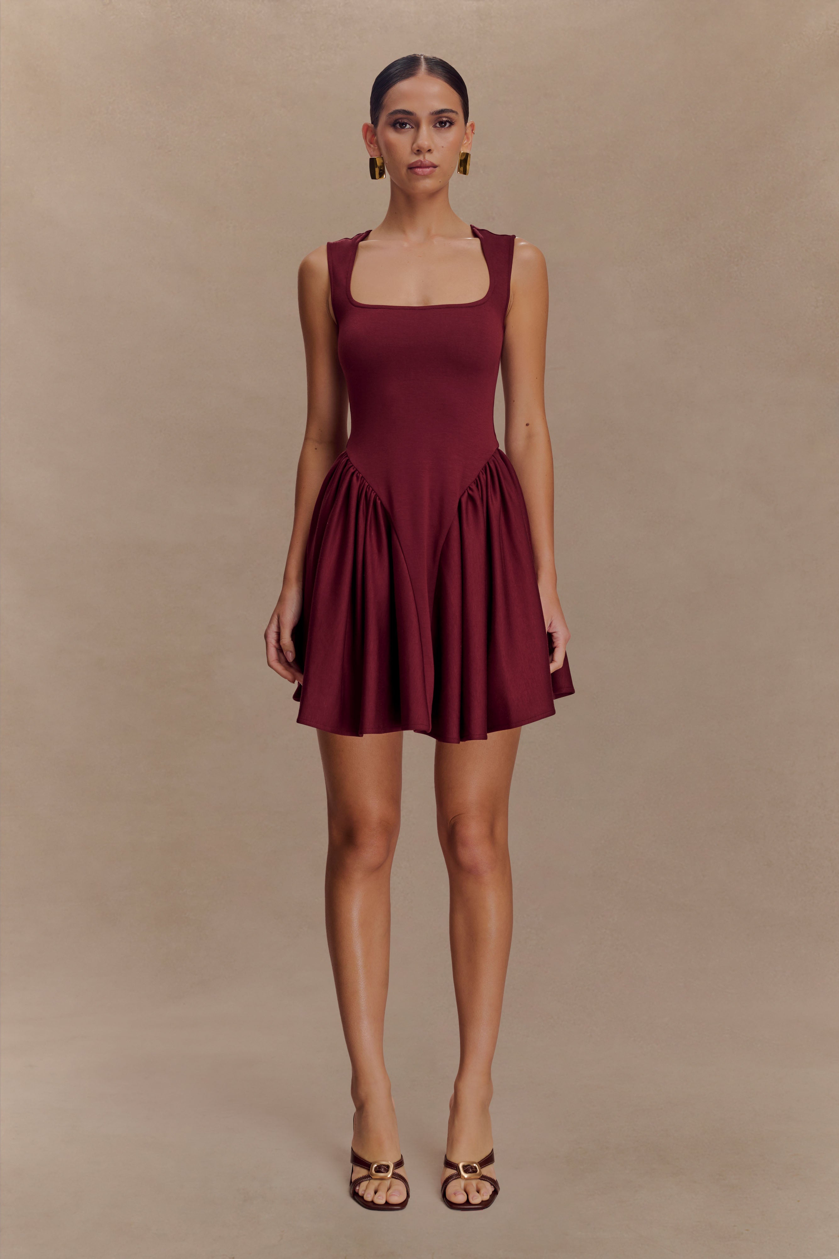 Sharon Scuba Jersey Mini Dress - Wine