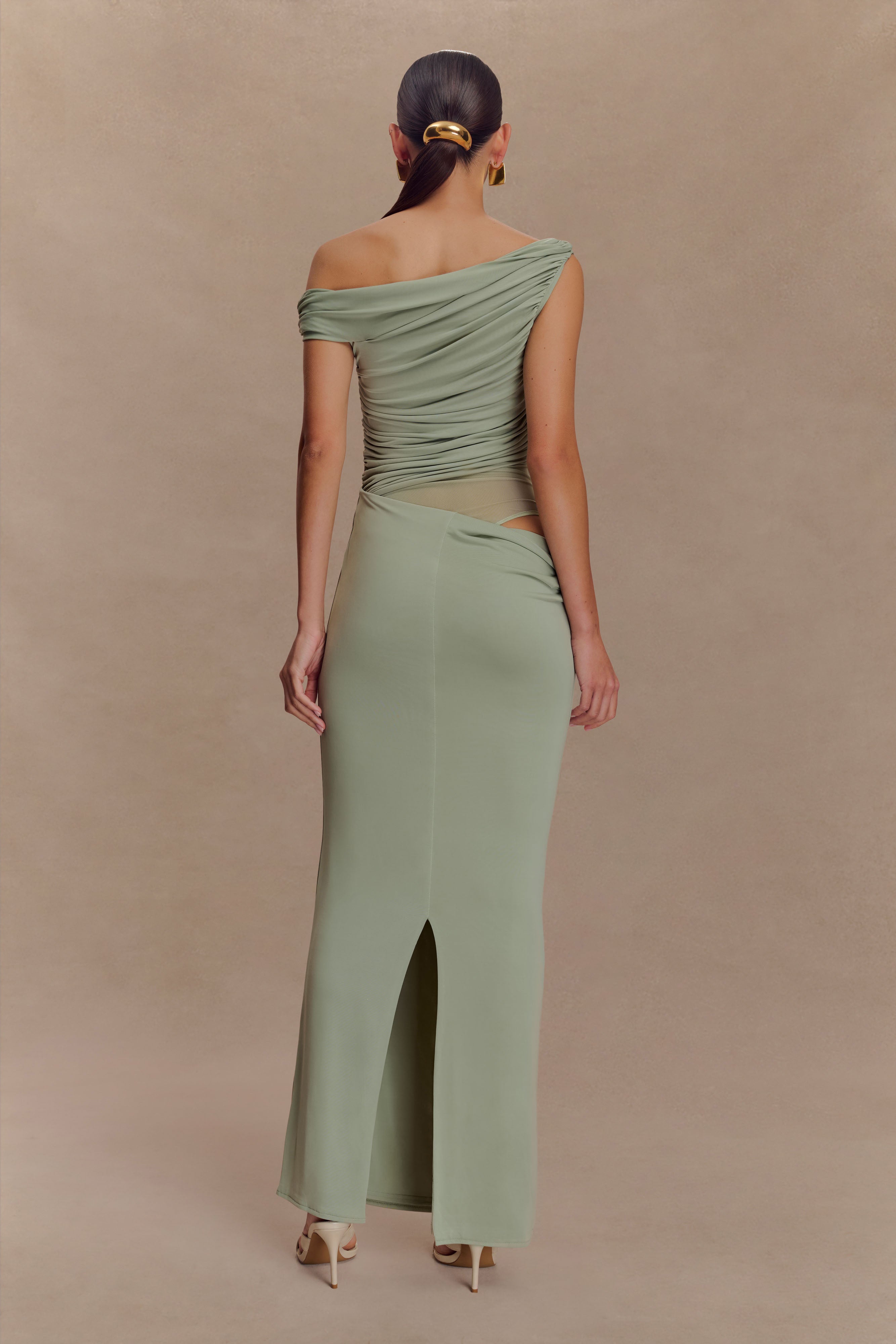Callen One Shoulder Slinky Maxi Dress - Sage