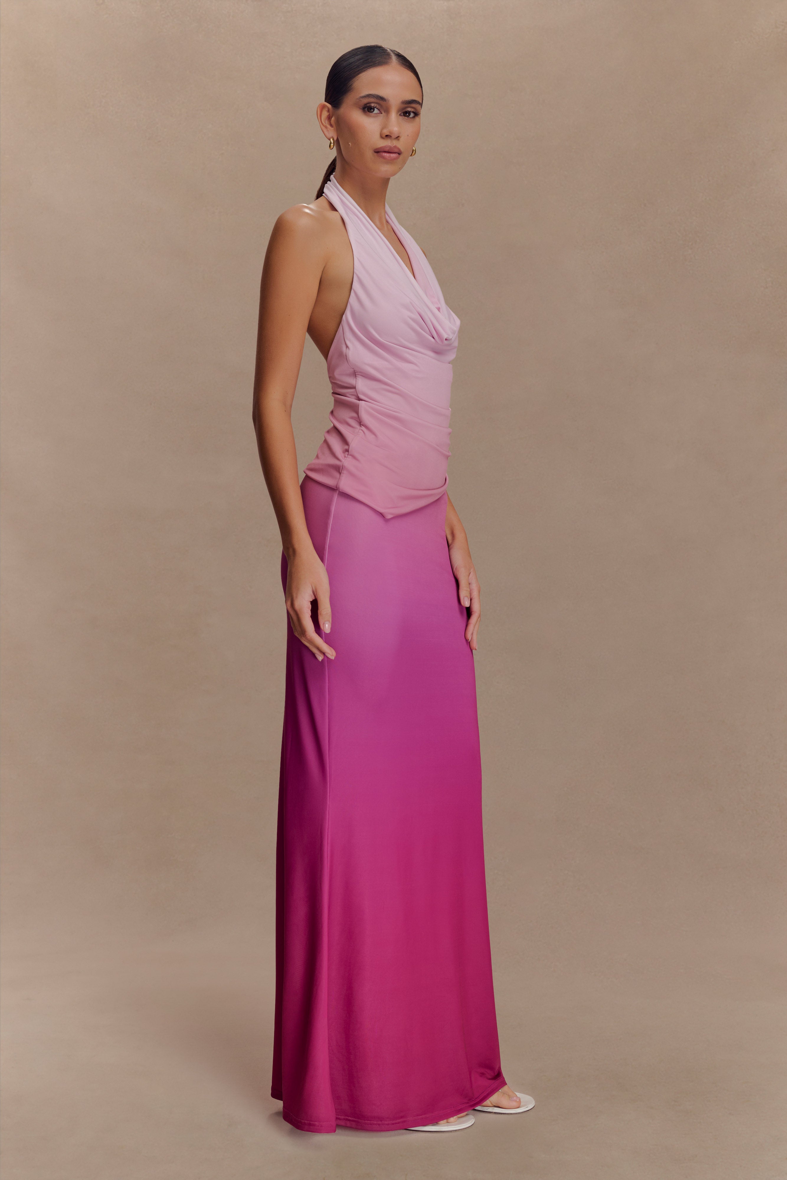Bruna Slinky Fishtail Maxi Skirt - Ombre Pink