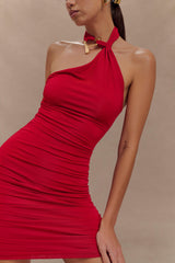 Mariposa Slinky Halter Mini Dress - Red