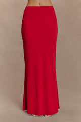 Bruna Slinky Fishtail Maxi Skirt - Red