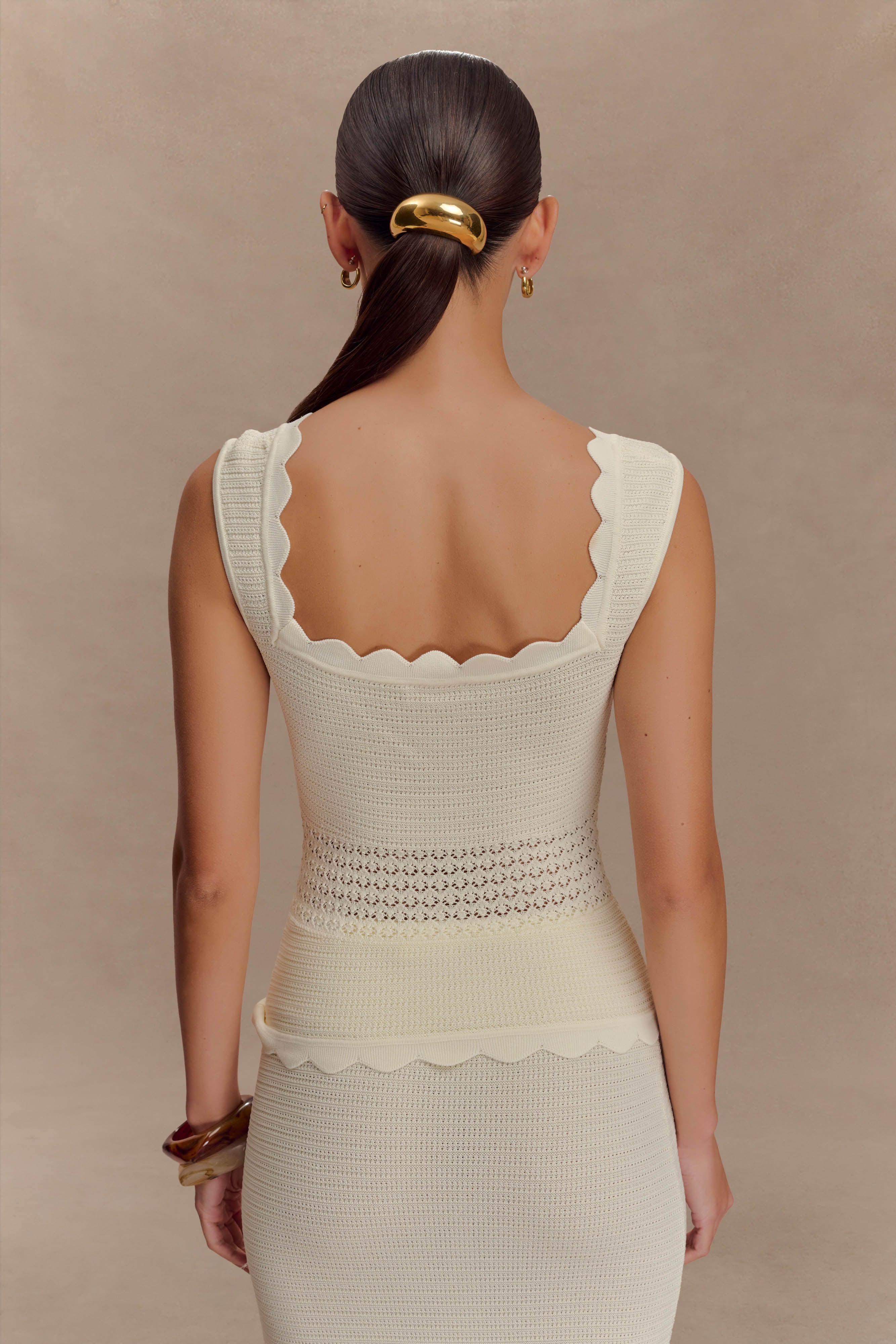 Madeline Scallop Knit Top - Ivory