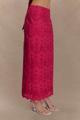 Kensley Broderie Midi Skirt - Dragonfruit