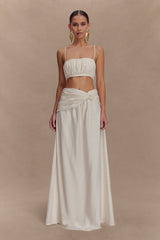 Scottie Gathered Linen Knot Maxi Skirt - Oat Marle