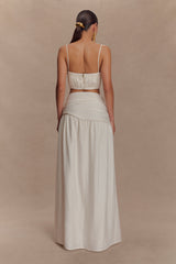 Scottie Gathered Linen Knot Maxi Skirt - Oat Marle