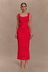 Madeline Scallop Knit Midi Skirt - Red