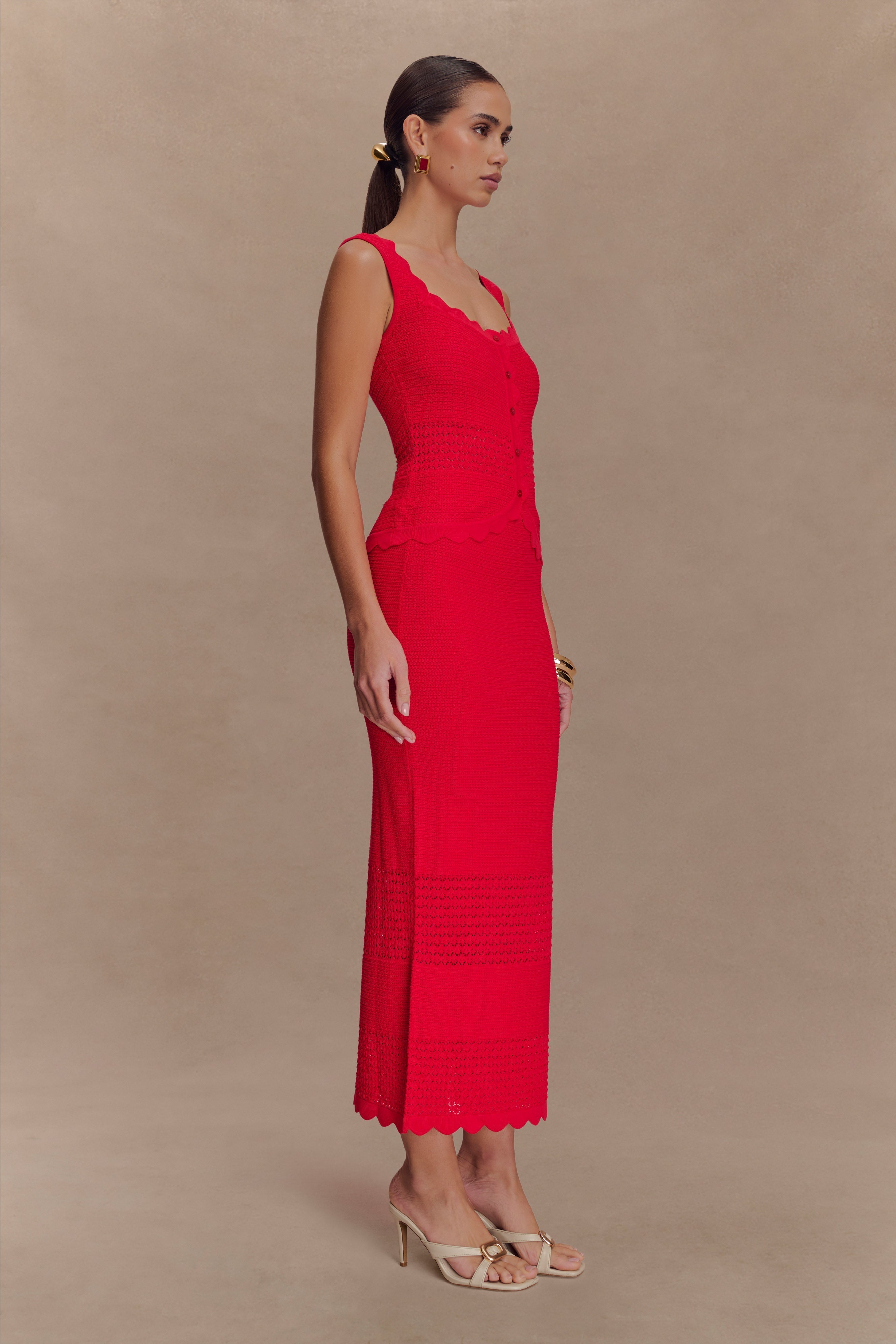 Madeline Scallop Knit Top - Red