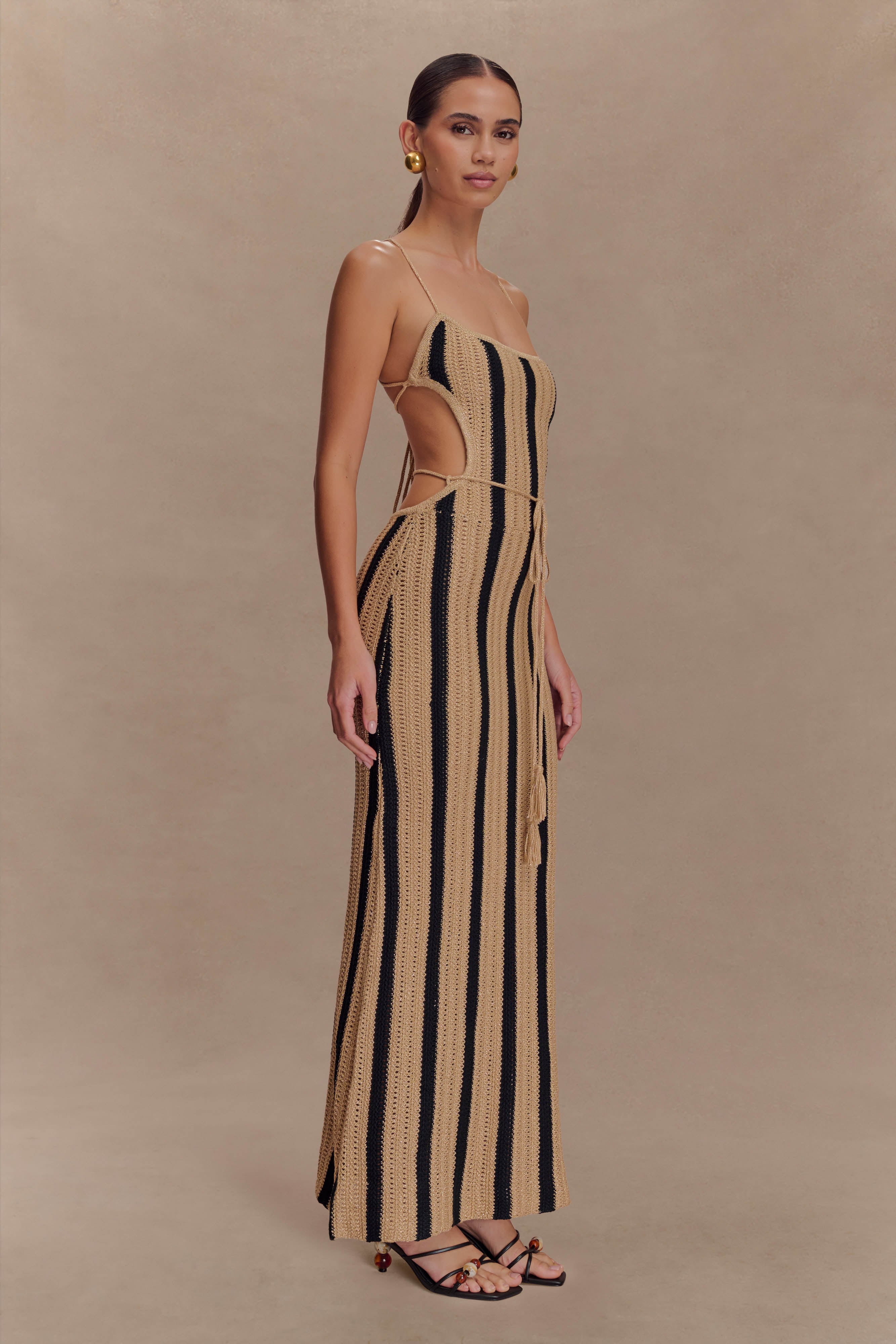 Shepherd Crochet Halter Maxi Dress - Gold/Black