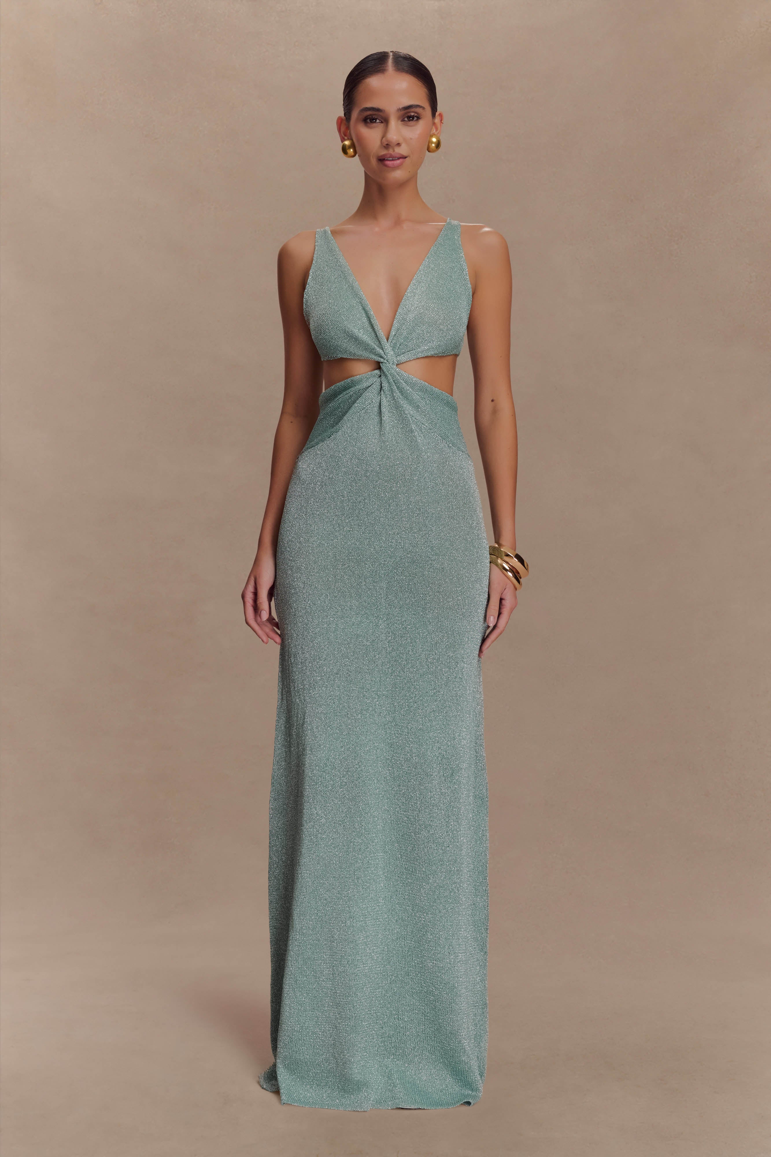 Gracelyn Twisted Metallic Knit Maxi Dress - Aqua