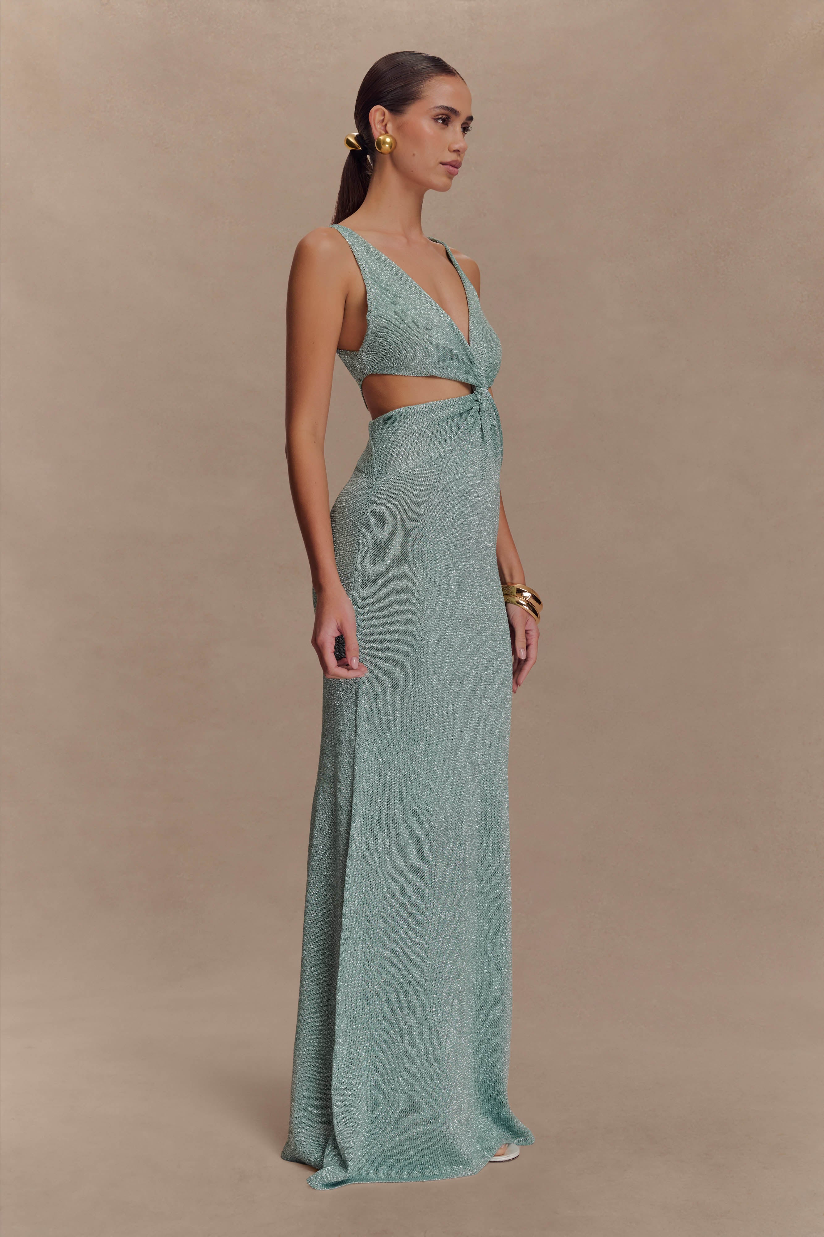 Gracelyn Twisted Metallic Knit Maxi Dress - Aqua
