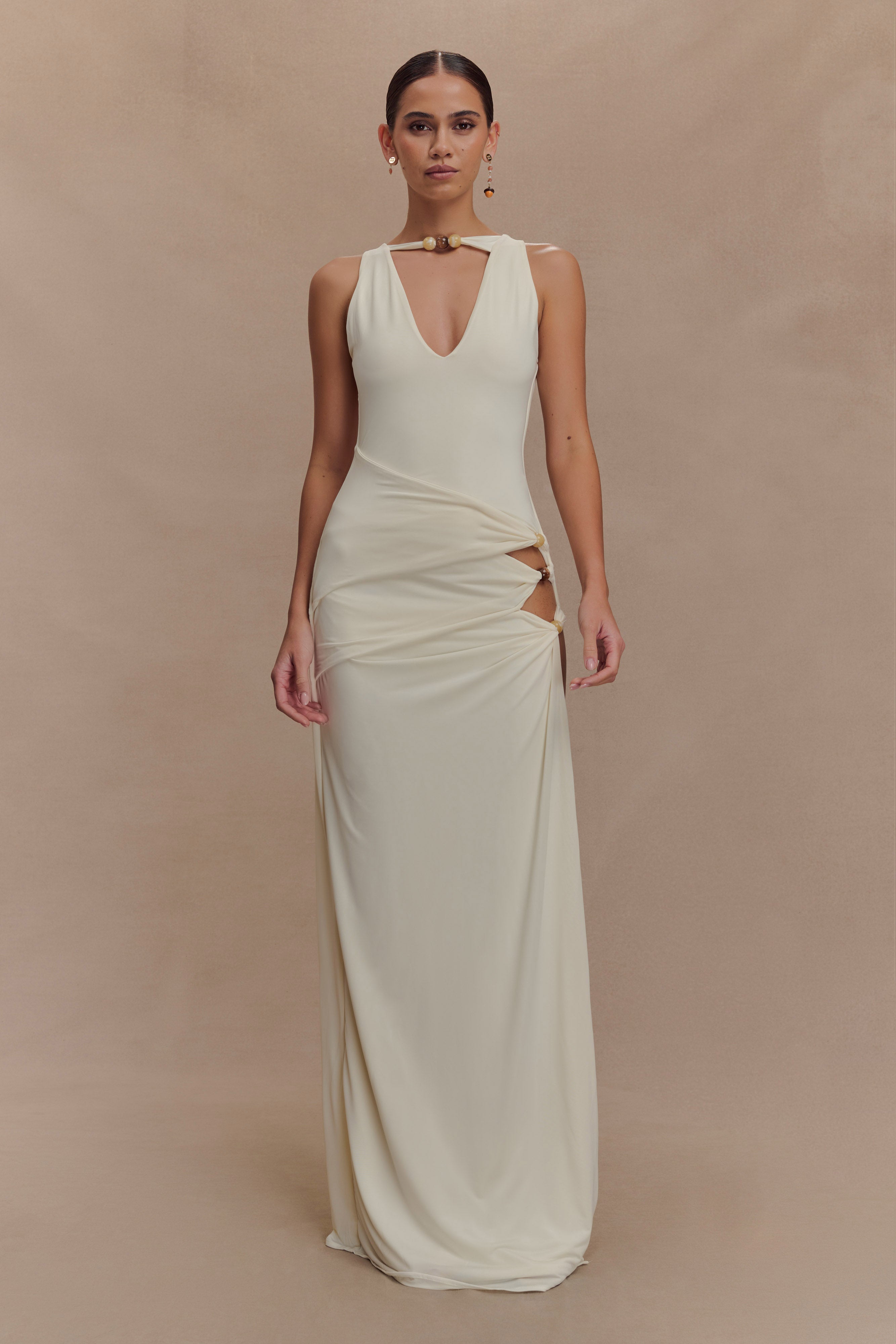 Kaiden Slinky Beaded Maxi Dress - Ivory