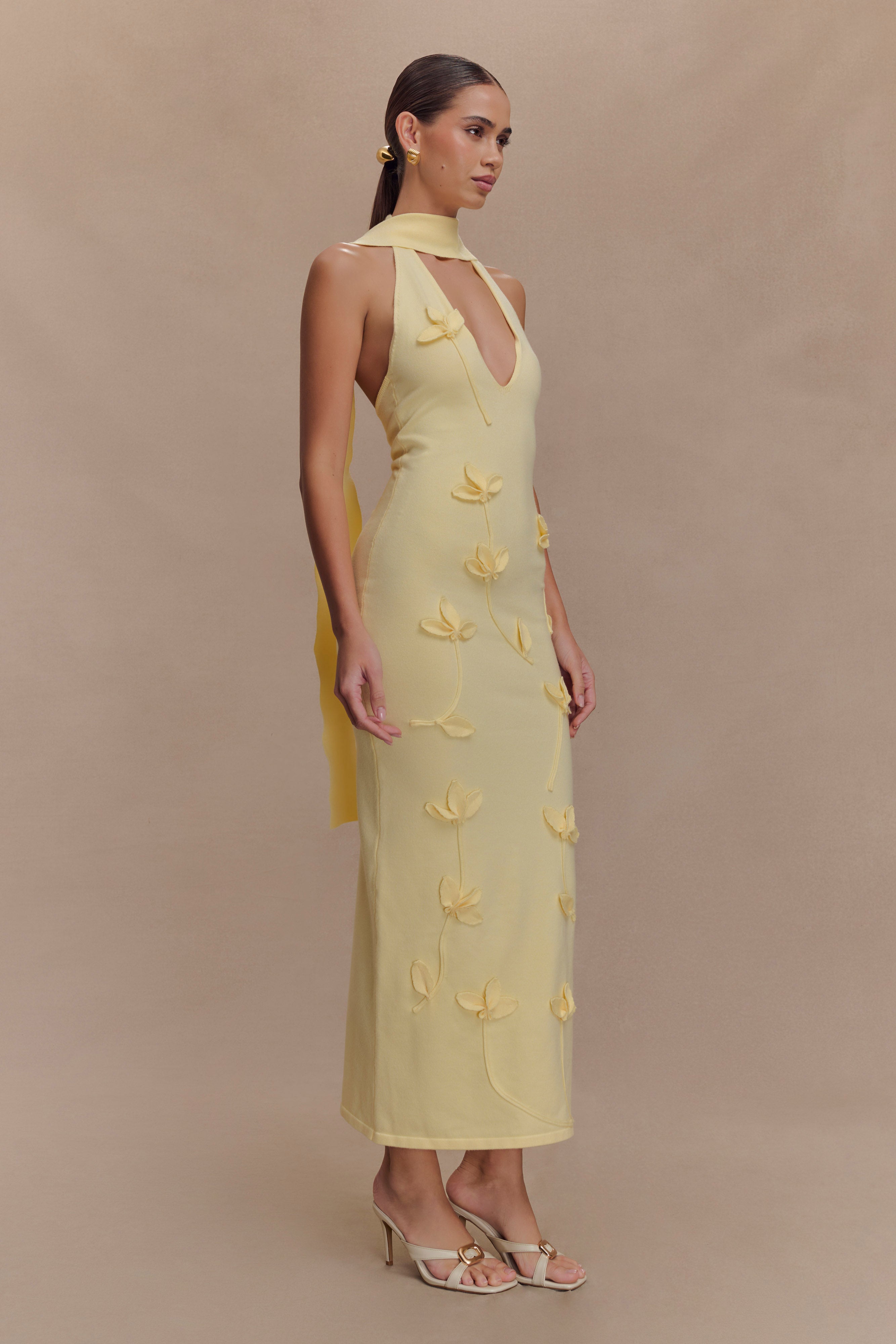 Wynn Floral Knit Midi Dress - Lemon