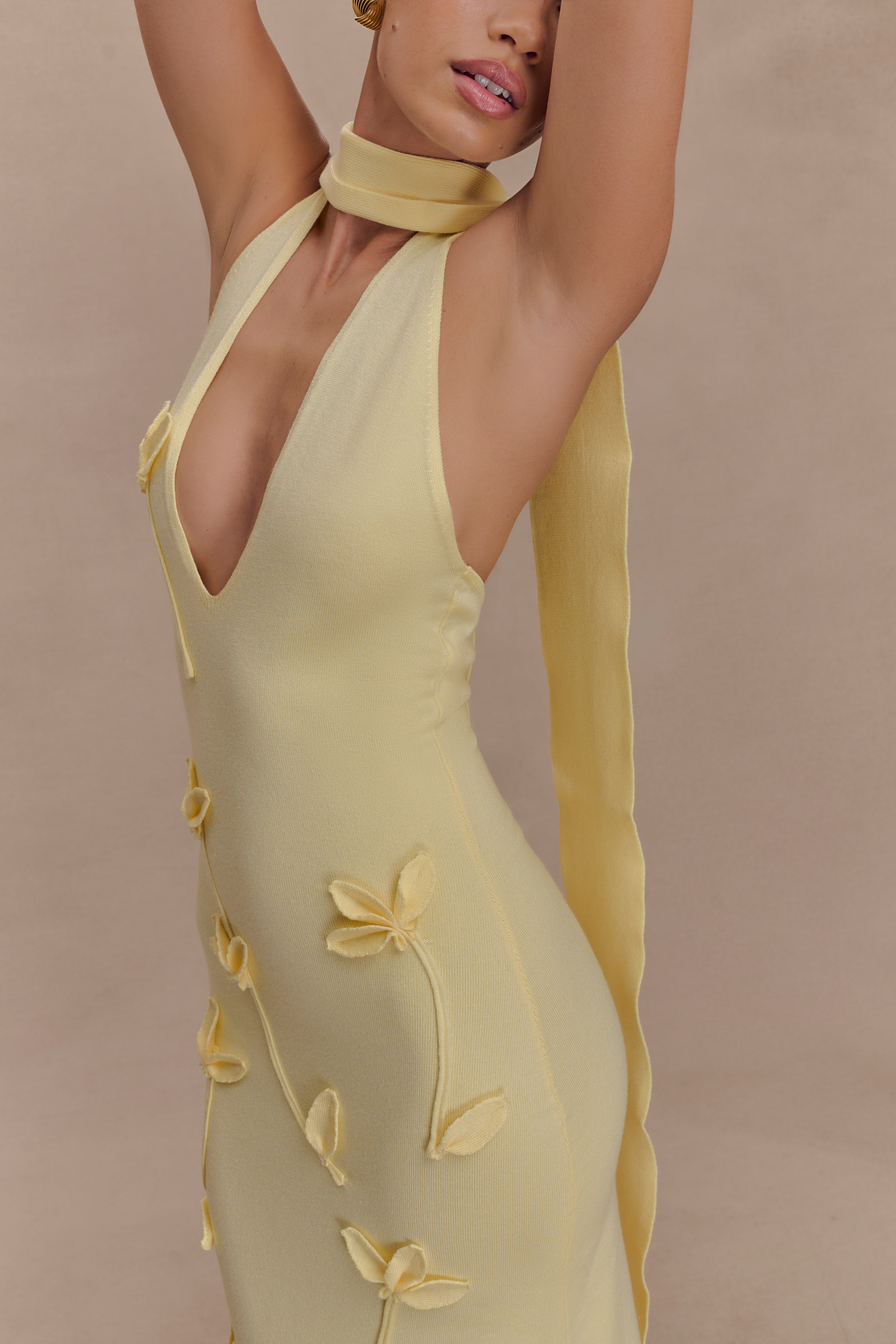 Wynn Floral Knit Midi Dress - Lemon