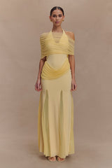 Gabrielle Slinky And Mesh Maxi Dress - Lemon