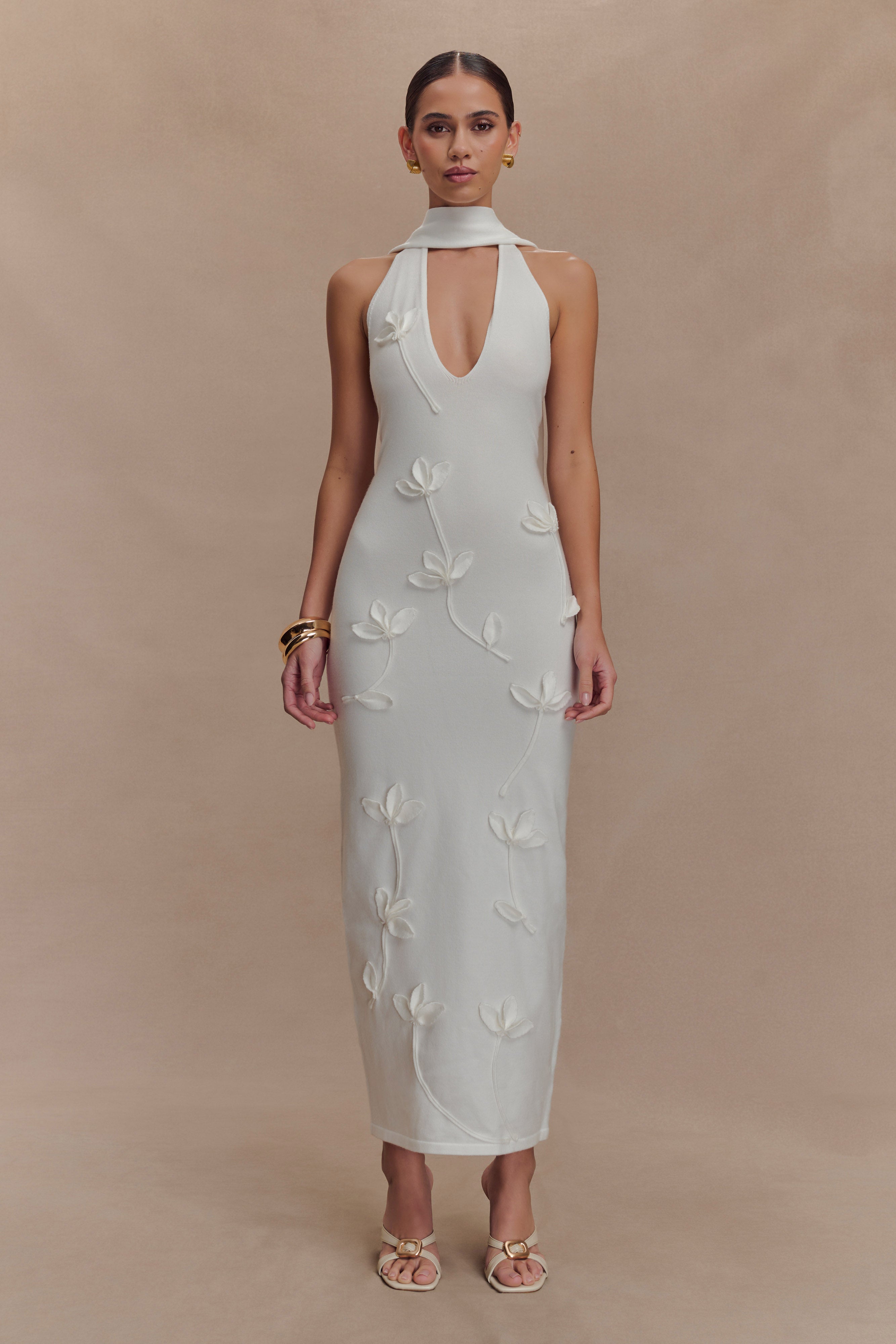 Wynn Floral Knit Midi Dress - White