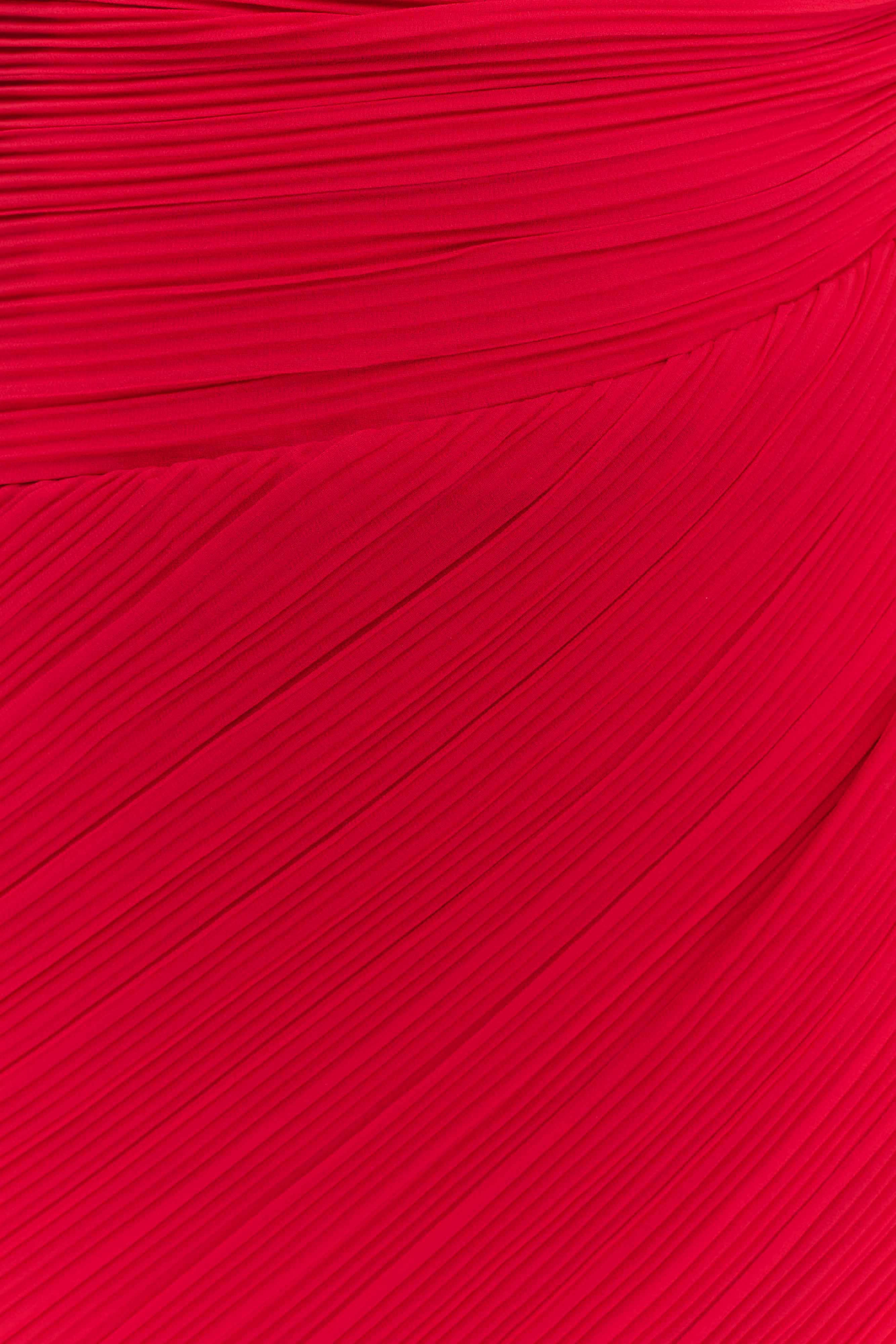 Tamara Shirred Chiffon Midi Dress - Red