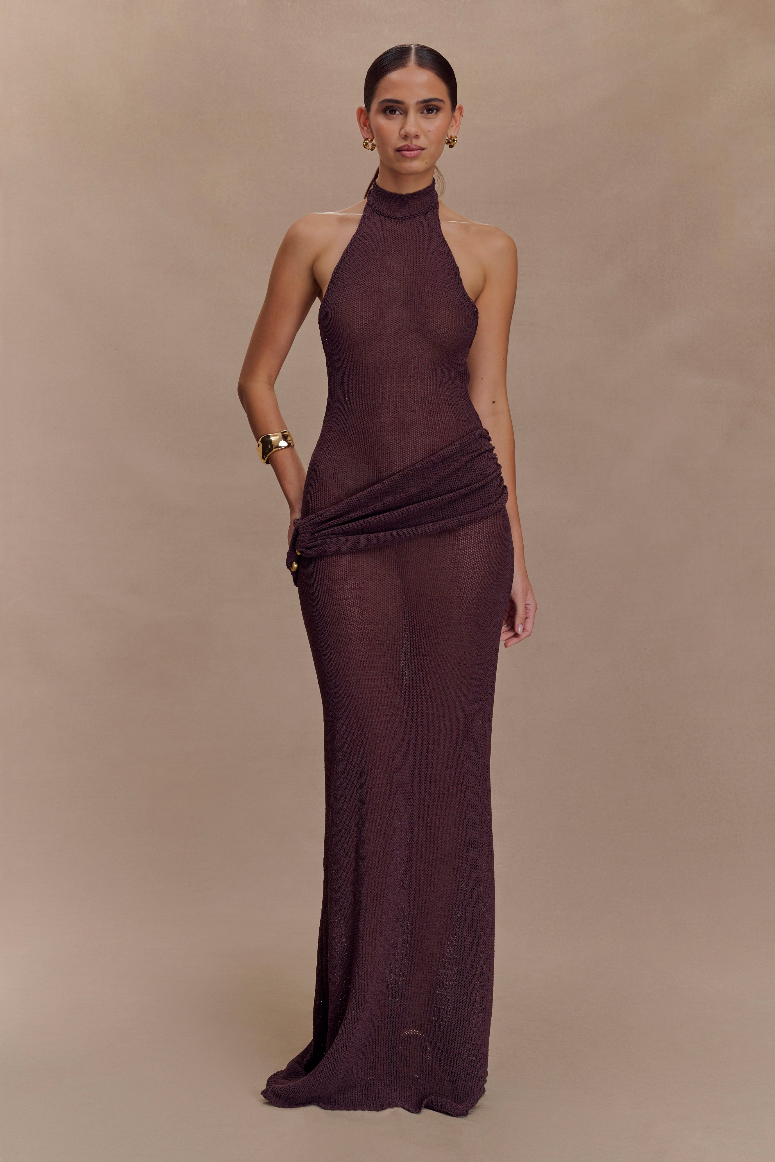 Reece Halter Knit Maxi Dress - Chocolate