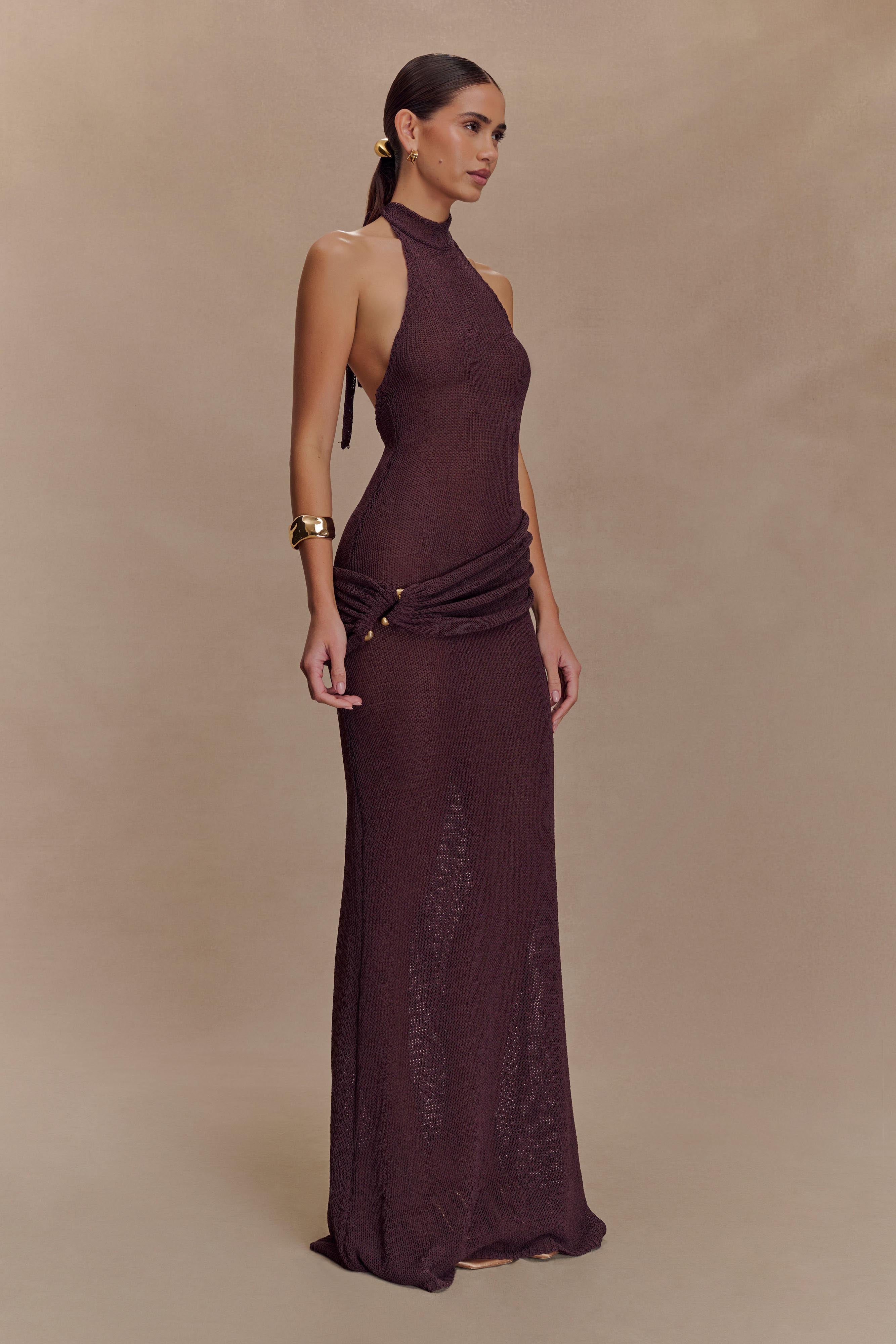 Reece Halter Knit Maxi Dress - Chocolate