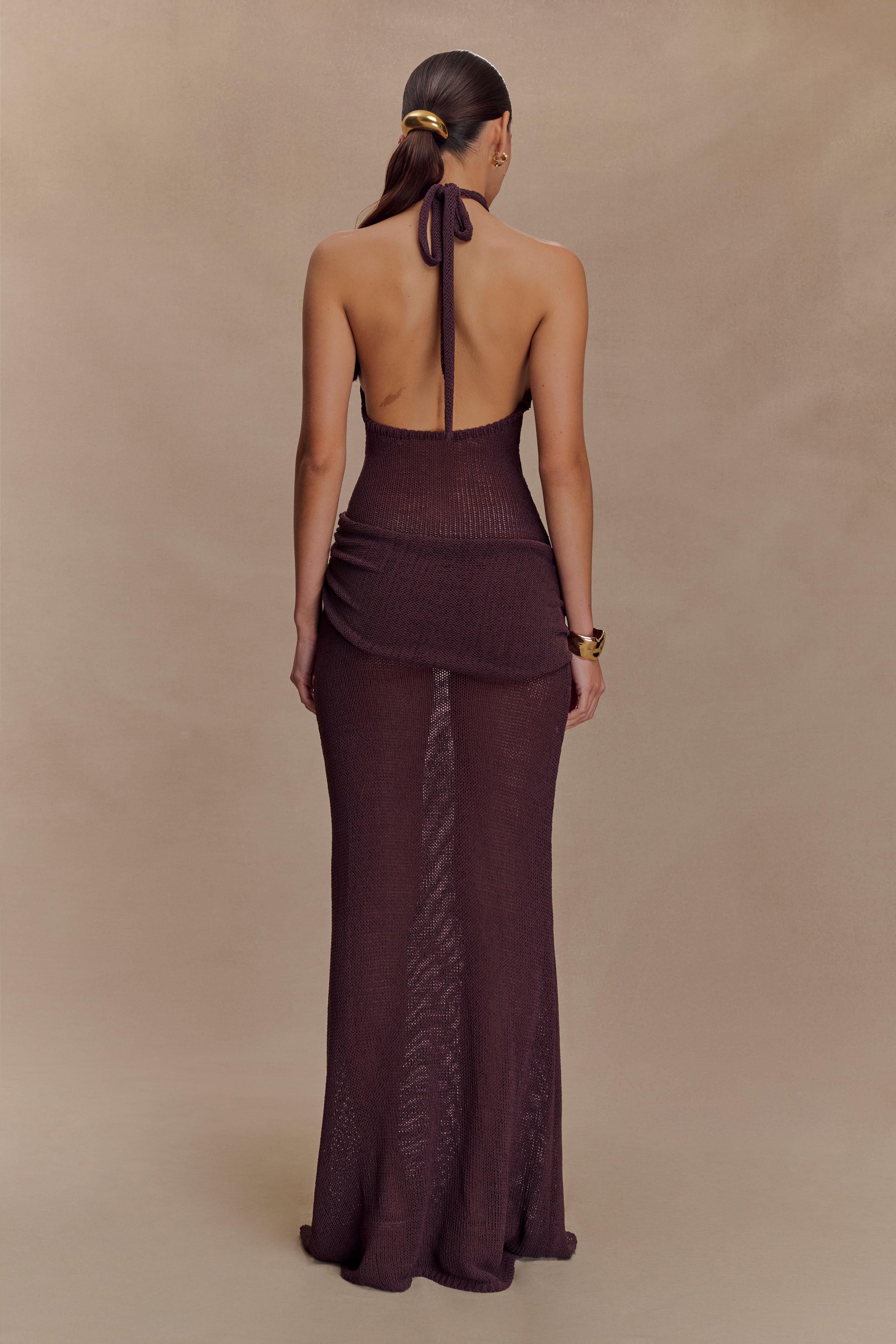 Reece Halter Knit Maxi Dress - Chocolate
