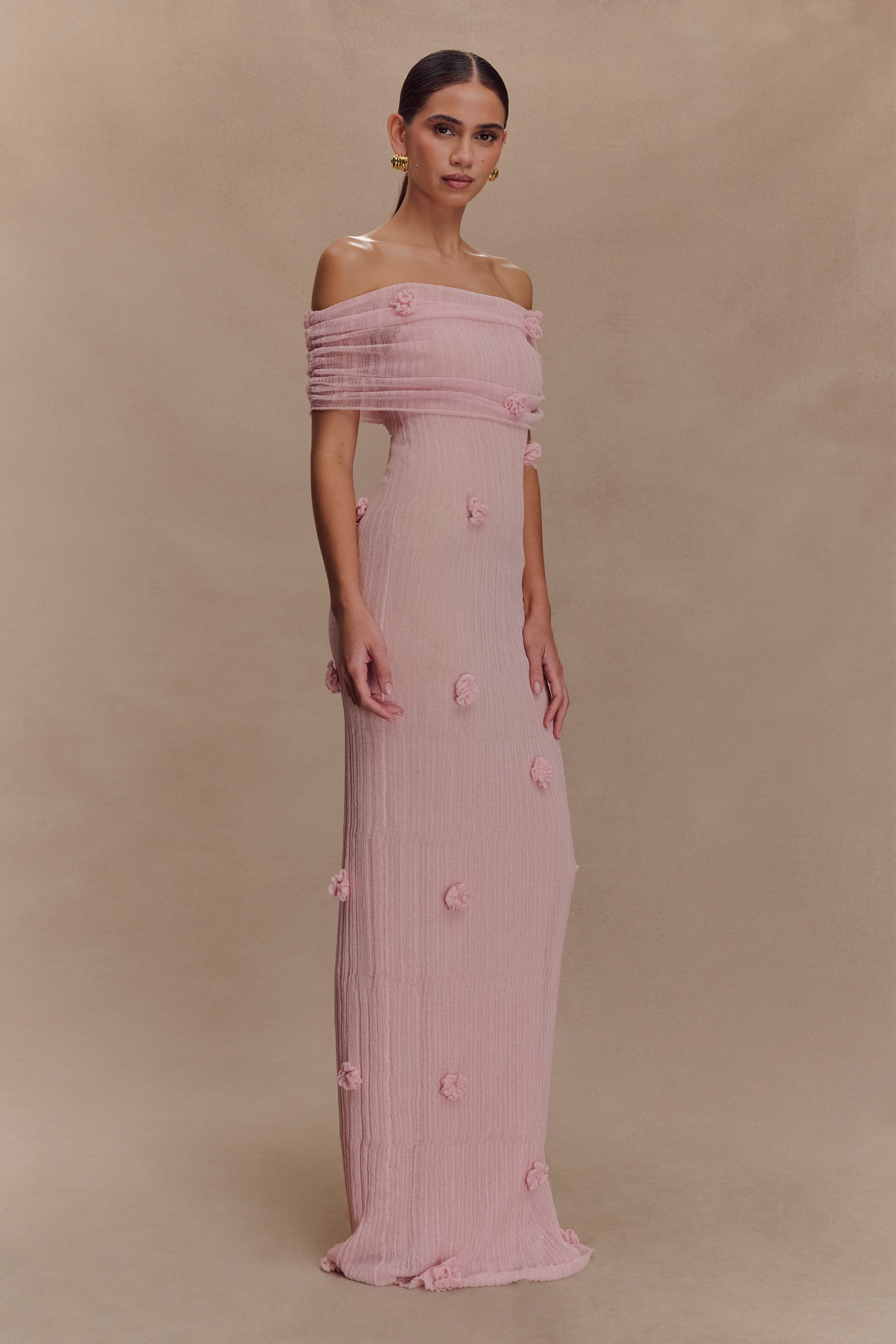 Brynn Orchid Knit Maxi Dress - Pastel Pink
