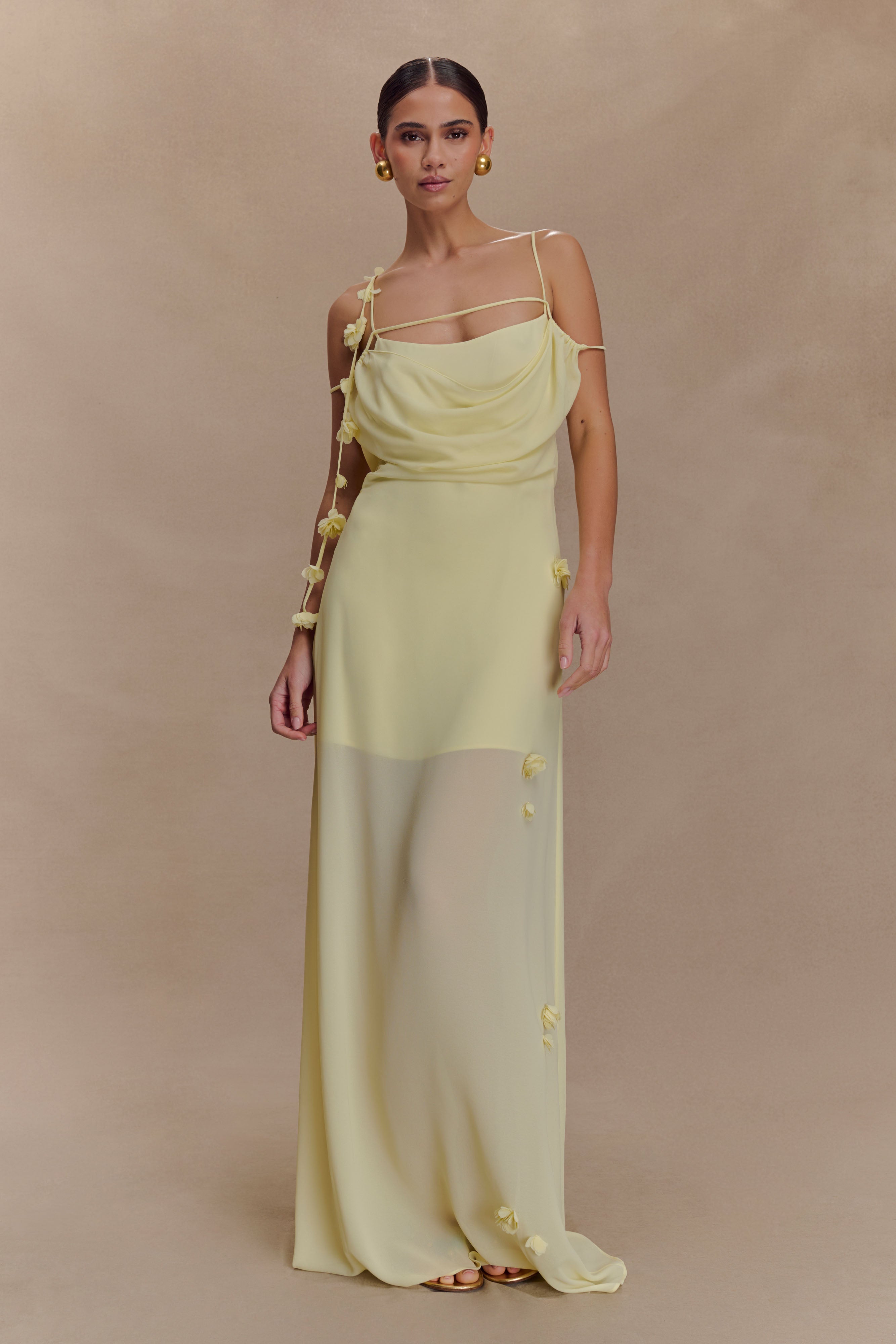 Rosalie Floral Chiffon Maxi Dress - Pastel Lemon